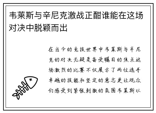 韦莱斯与辛尼克激战正酣谁能在这场对决中脱颖而出