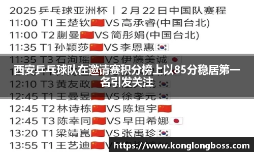 西安乒乓球队在邀请赛积分榜上以85分稳居第一名引发关注